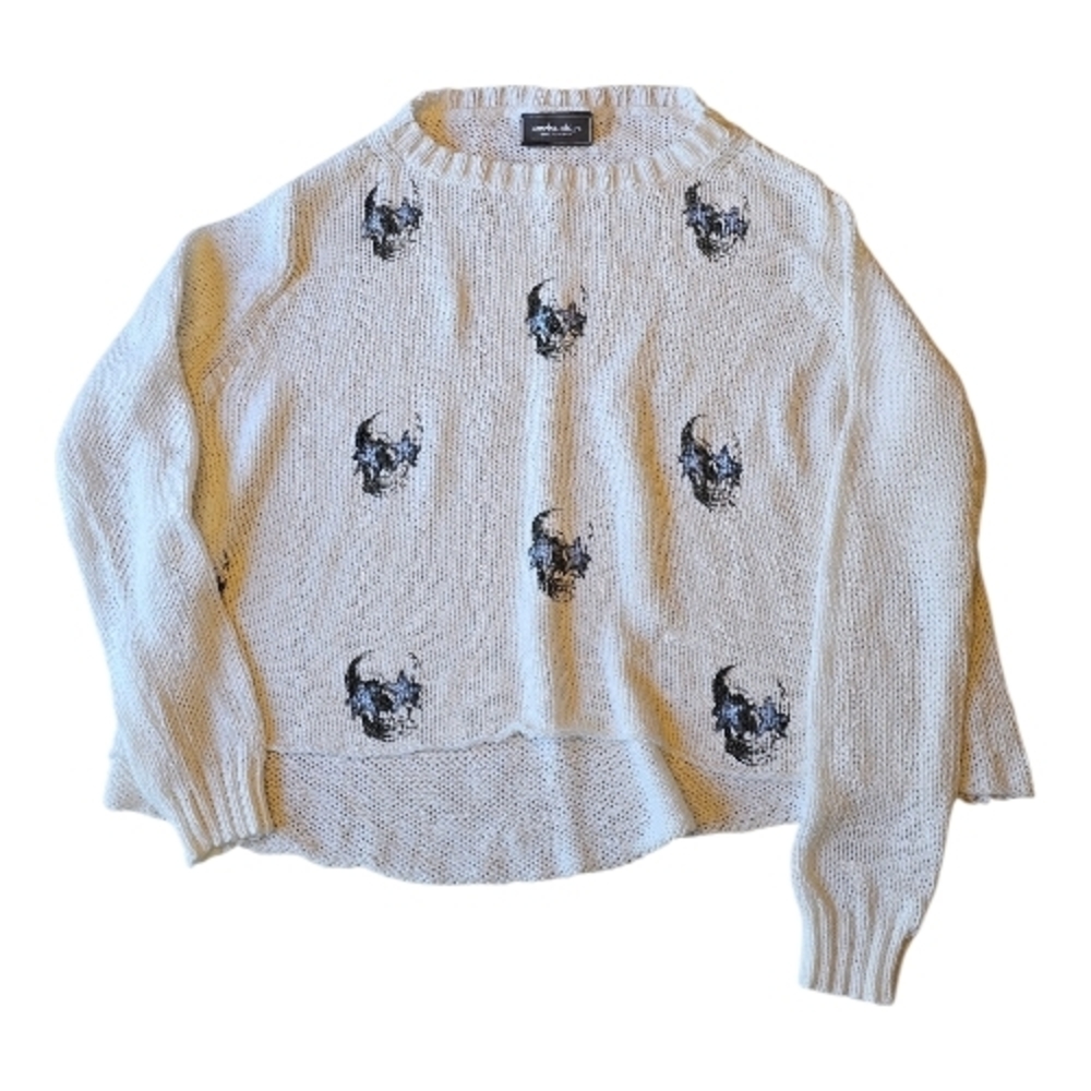 Wooden Ships Paola Buendia Skull Sweater XS White Lightweight Knit Gothic Grunge - Picture 2 of 8